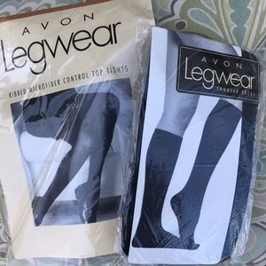 Lot of 2 Avon Legwear - Ribbed Microfiber Control Top Black Tights NEW Size E